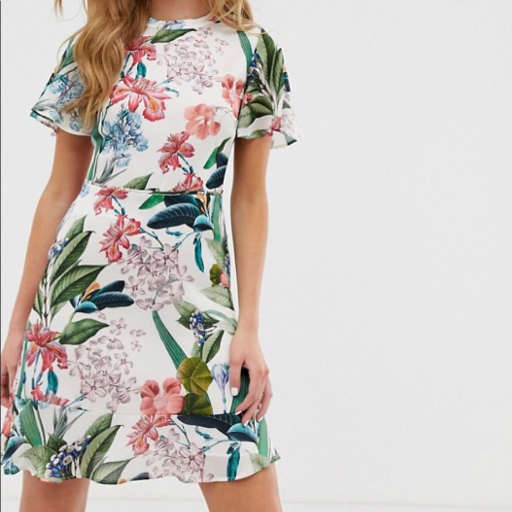 Oasis Skater Dress High Neck, Tropical Print US10